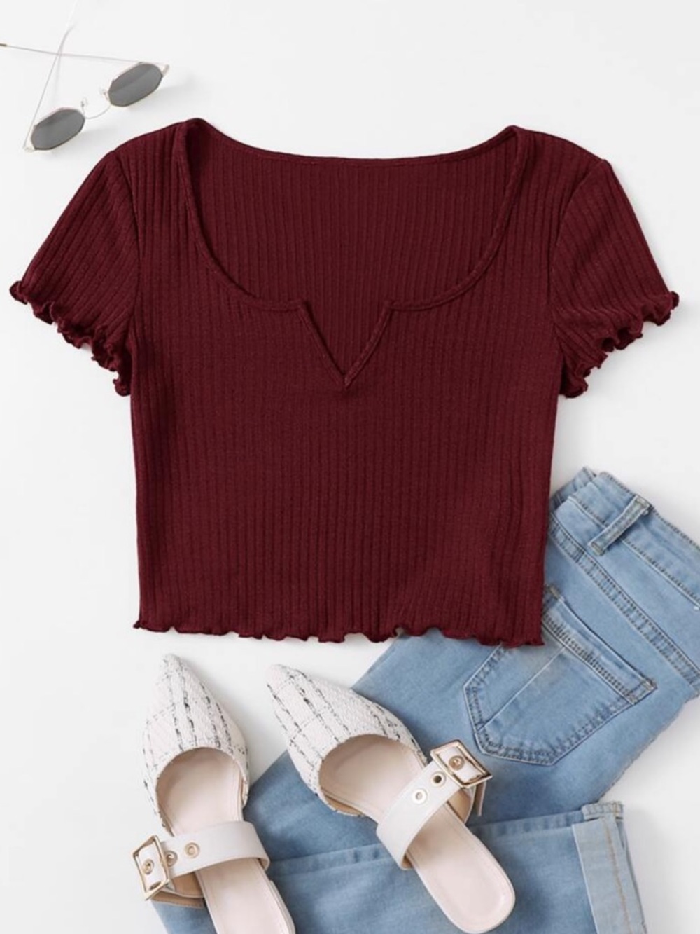 SHEIN Burgundy Ribbed Crop Top